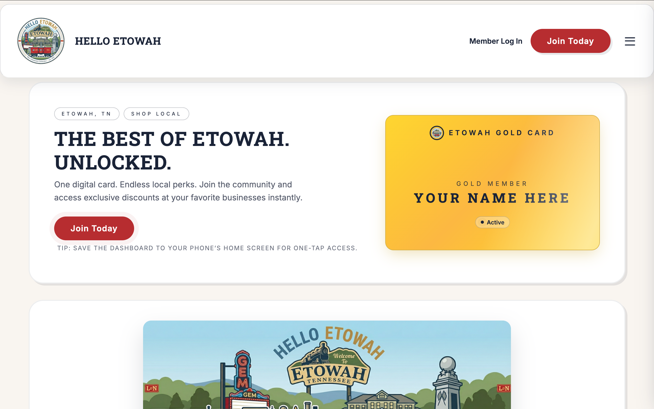 Hello Etowah and the Etowah Gold Card website design